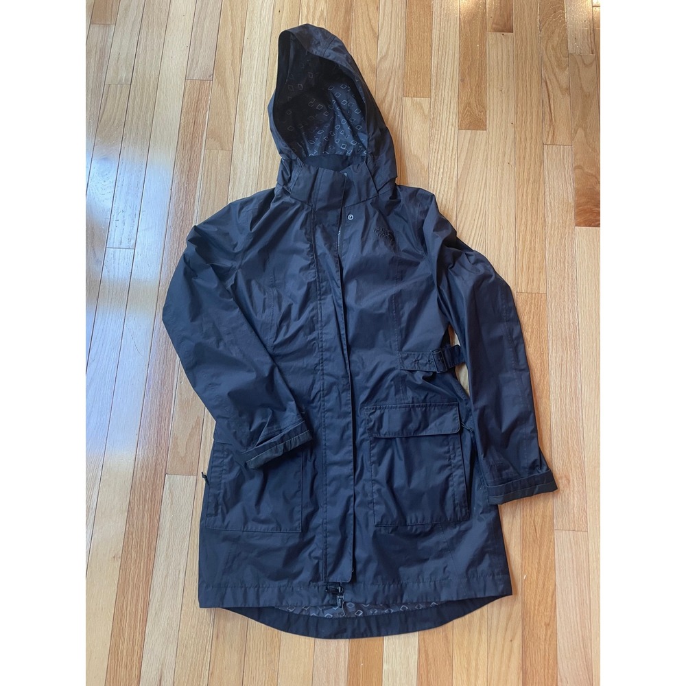 The North Face Womens Blue/Black Hooded Parka Jacket Long Rain Coat Size S Small